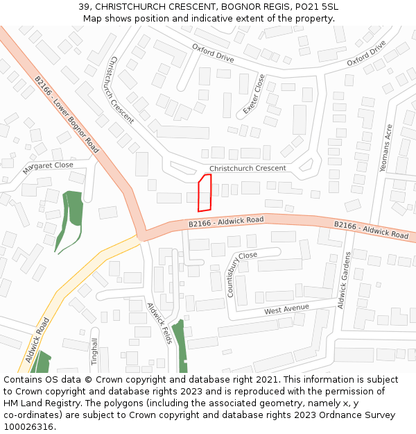 39, CHRISTCHURCH CRESCENT, BOGNOR REGIS, PO21 5SL: Location map and indicative extent of plot