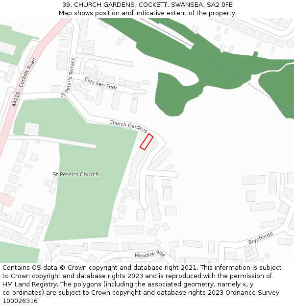 39, CHURCH GARDENS, COCKETT, SWANSEA, SA2 0FE: Location map and indicative extent of plot