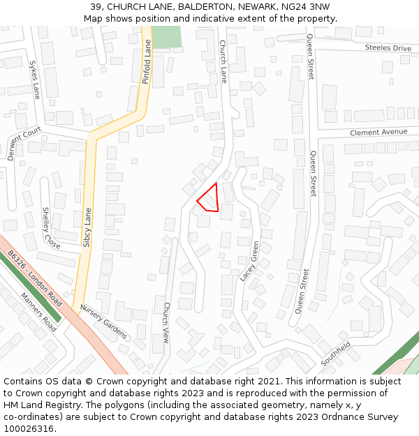 39, CHURCH LANE, BALDERTON, NEWARK, NG24 3NW: Location map and indicative extent of plot