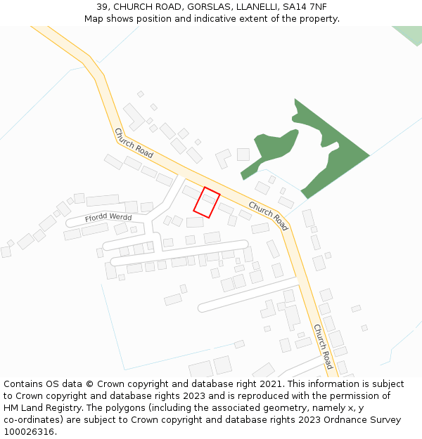 39, CHURCH ROAD, GORSLAS, LLANELLI, SA14 7NF: Location map and indicative extent of plot