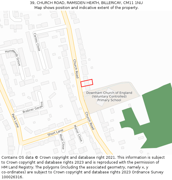 39, CHURCH ROAD, RAMSDEN HEATH, BILLERICAY, CM11 1NU: Location map and indicative extent of plot