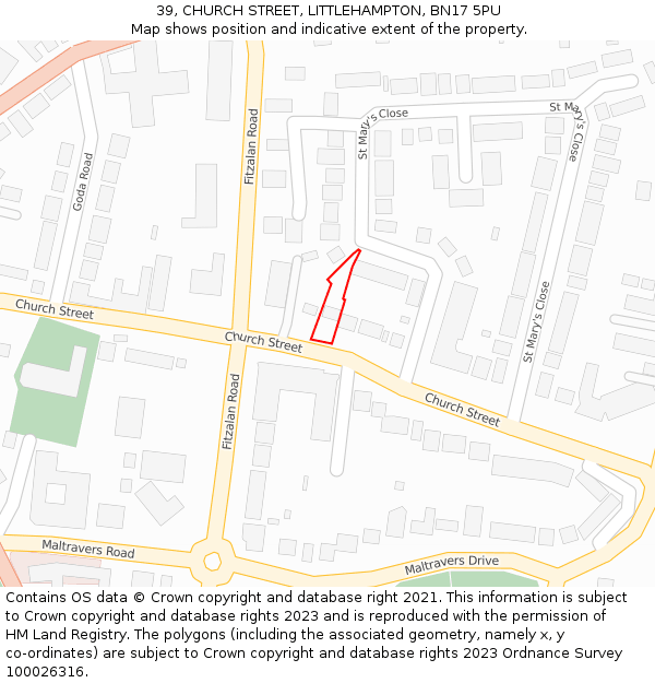 39, CHURCH STREET, LITTLEHAMPTON, BN17 5PU: Location map and indicative extent of plot