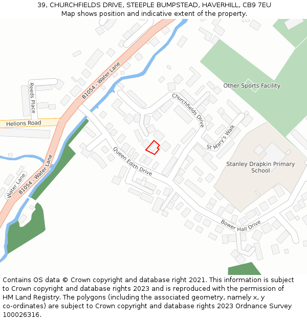 39, CHURCHFIELDS DRIVE, STEEPLE BUMPSTEAD, HAVERHILL, CB9 7EU: Location map and indicative extent of plot