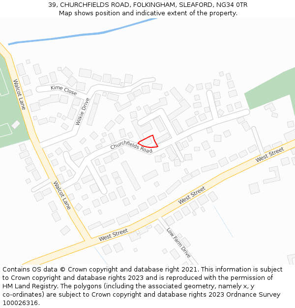 39, CHURCHFIELDS ROAD, FOLKINGHAM, SLEAFORD, NG34 0TR: Location map and indicative extent of plot