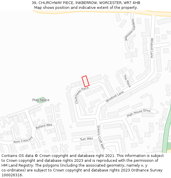 39, CHURCHWAY PIECE, INKBERROW, WORCESTER, WR7 4HB: Location map and indicative extent of plot