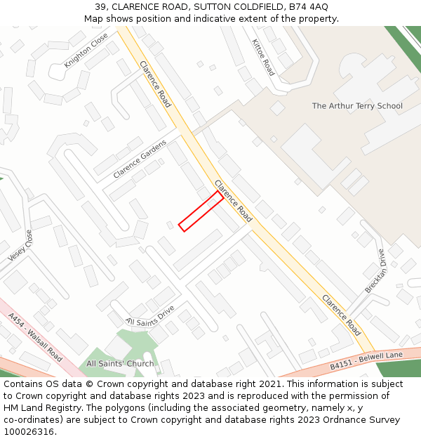 39, CLARENCE ROAD, SUTTON COLDFIELD, B74 4AQ: Location map and indicative extent of plot