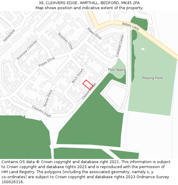 39, CLEAVERS EDGE, AMPTHILL, BEDFORD, MK45 2FA: Location map and indicative extent of plot