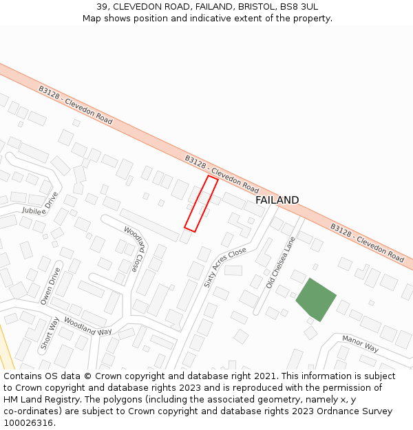 39, CLEVEDON ROAD, FAILAND, BRISTOL, BS8 3UL: Location map and indicative extent of plot