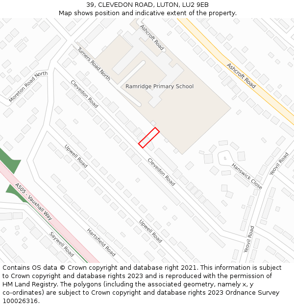 39, CLEVEDON ROAD, LUTON, LU2 9EB: Location map and indicative extent of plot