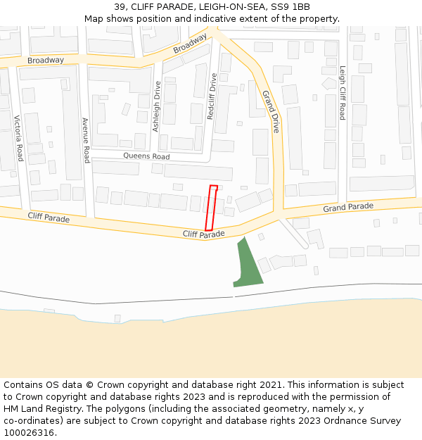 39, CLIFF PARADE, LEIGH-ON-SEA, SS9 1BB: Location map and indicative extent of plot