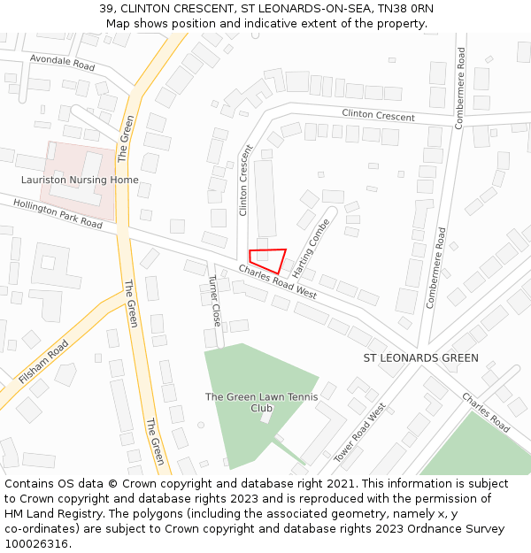 39, CLINTON CRESCENT, ST LEONARDS-ON-SEA, TN38 0RN: Location map and indicative extent of plot