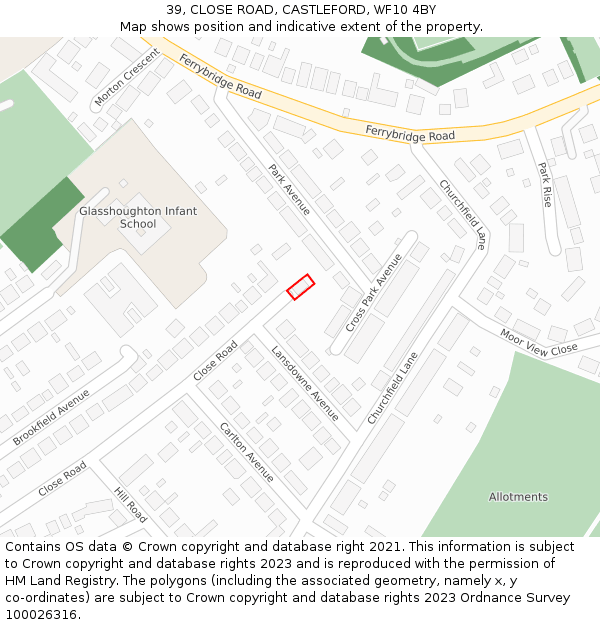 39, CLOSE ROAD, CASTLEFORD, WF10 4BY: Location map and indicative extent of plot