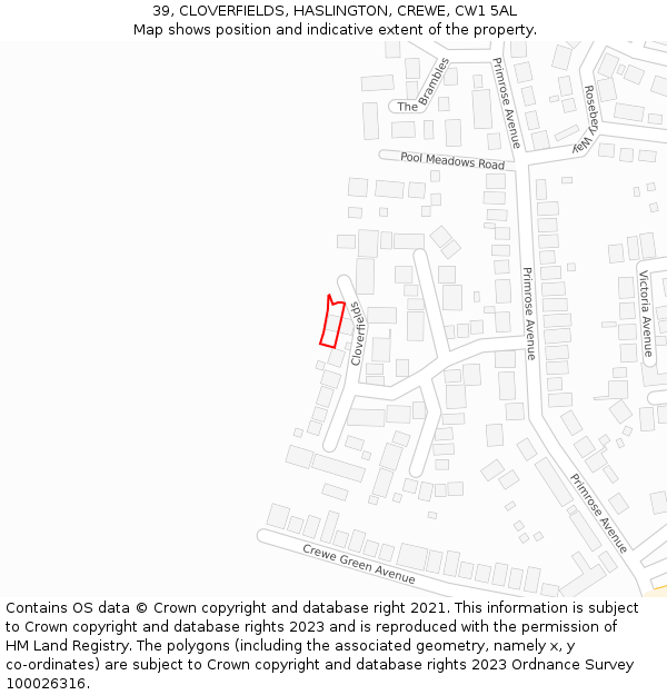 39, CLOVERFIELDS, HASLINGTON, CREWE, CW1 5AL: Location map and indicative extent of plot