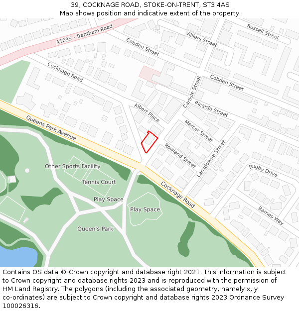 39, COCKNAGE ROAD, STOKE-ON-TRENT, ST3 4AS: Location map and indicative extent of plot