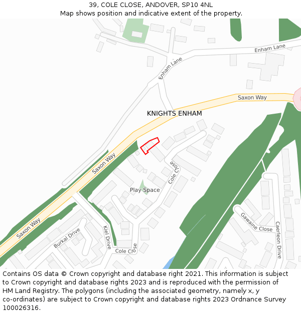 39, COLE CLOSE, ANDOVER, SP10 4NL: Location map and indicative extent of plot