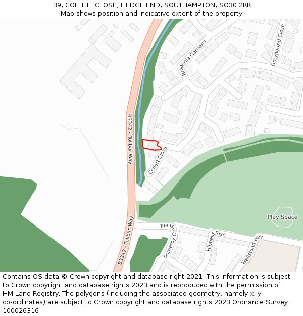 39, COLLETT CLOSE, HEDGE END, SOUTHAMPTON, SO30 2RR: Location map and indicative extent of plot