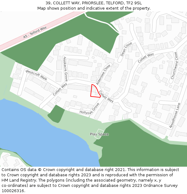 39, COLLETT WAY, PRIORSLEE, TELFORD, TF2 9SL: Location map and indicative extent of plot