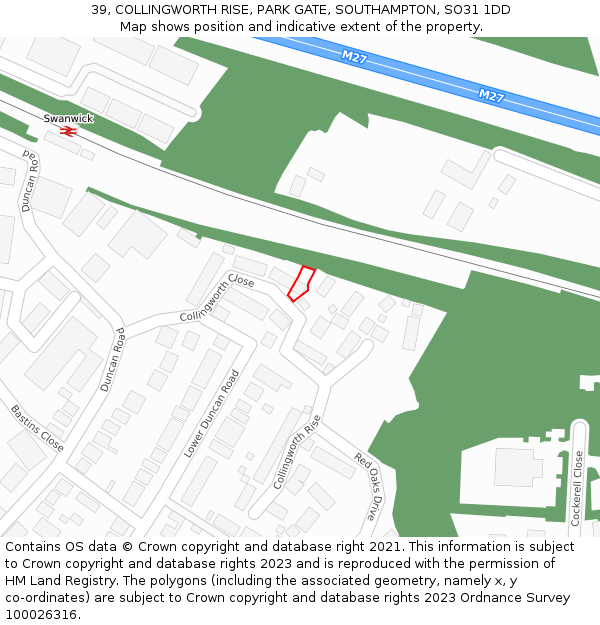 39, COLLINGWORTH RISE, PARK GATE, SOUTHAMPTON, SO31 1DD: Location map and indicative extent of plot