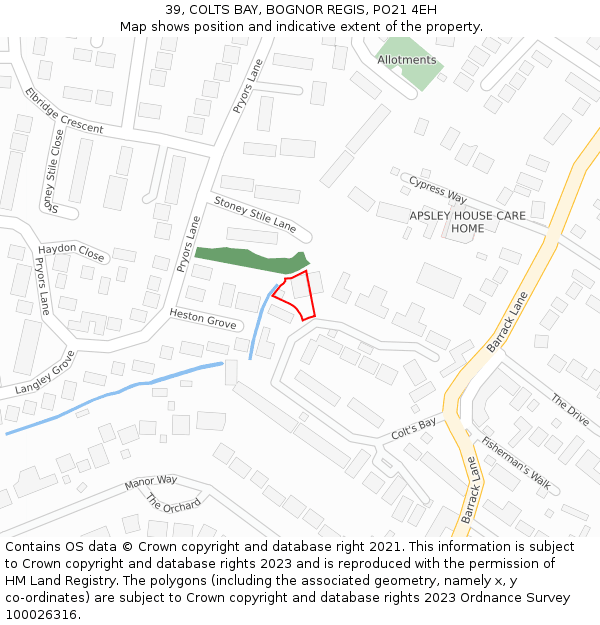 39, COLTS BAY, BOGNOR REGIS, PO21 4EH: Location map and indicative extent of plot