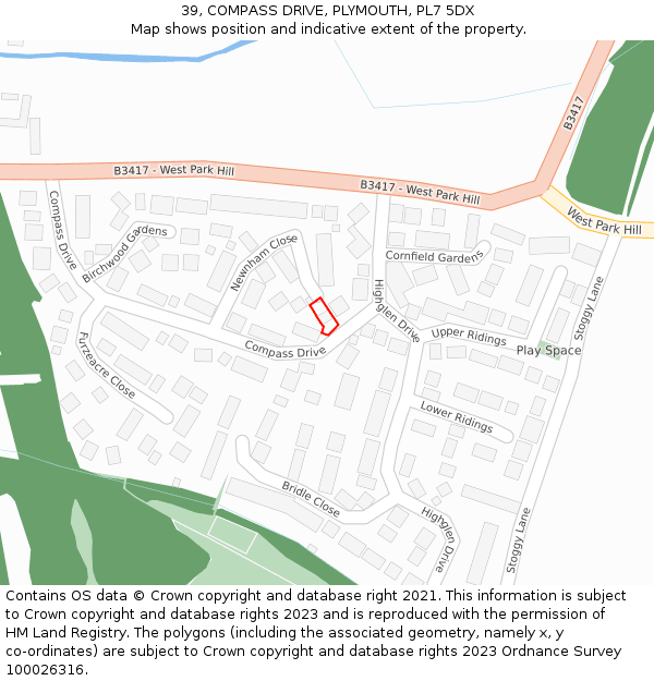 39, COMPASS DRIVE, PLYMOUTH, PL7 5DX: Location map and indicative extent of plot