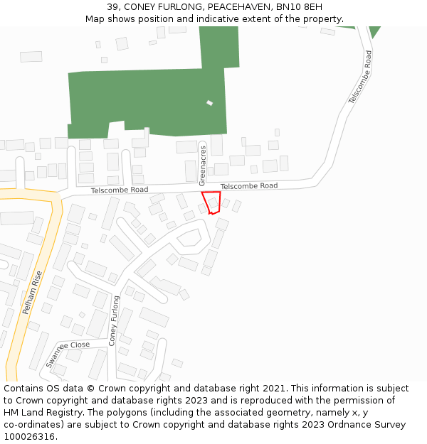 39, CONEY FURLONG, PEACEHAVEN, BN10 8EH: Location map and indicative extent of plot