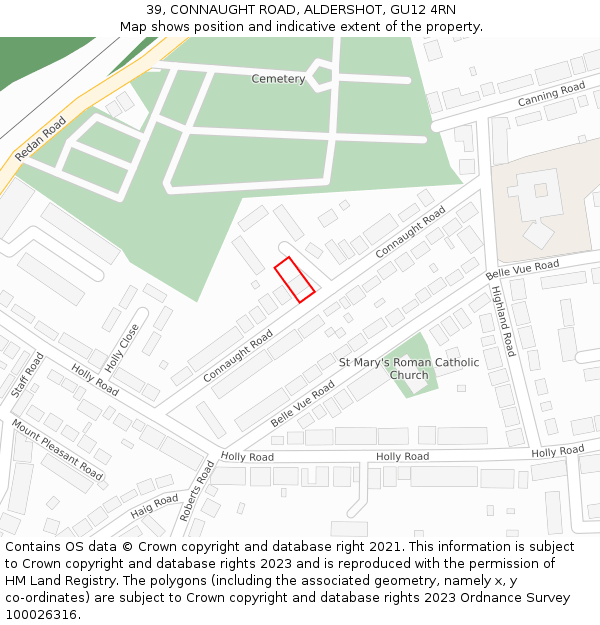 39, CONNAUGHT ROAD, ALDERSHOT, GU12 4RN: Location map and indicative extent of plot