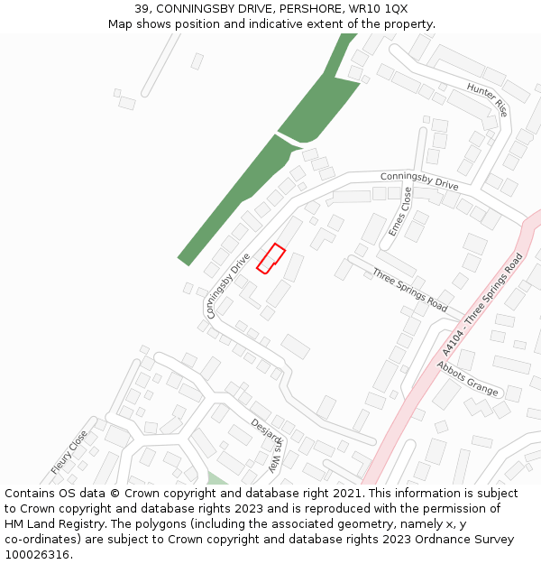 39, CONNINGSBY DRIVE, PERSHORE, WR10 1QX: Location map and indicative extent of plot
