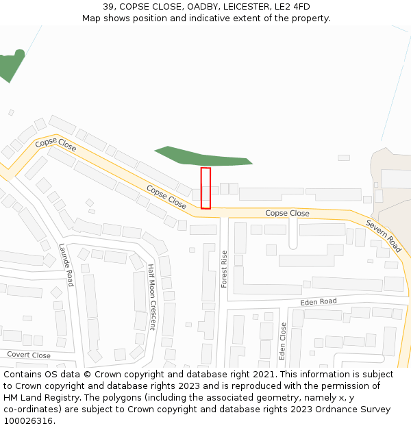 39, COPSE CLOSE, OADBY, LEICESTER, LE2 4FD: Location map and indicative extent of plot