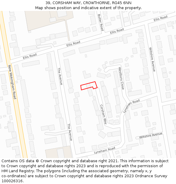 39, CORSHAM WAY, CROWTHORNE, RG45 6NN: Location map and indicative extent of plot