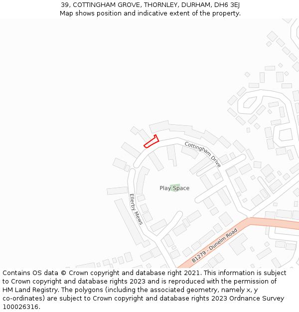 39, COTTINGHAM GROVE, THORNLEY, DURHAM, DH6 3EJ: Location map and indicative extent of plot