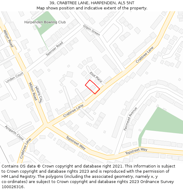 39, CRABTREE LANE, HARPENDEN, AL5 5NT: Location map and indicative extent of plot