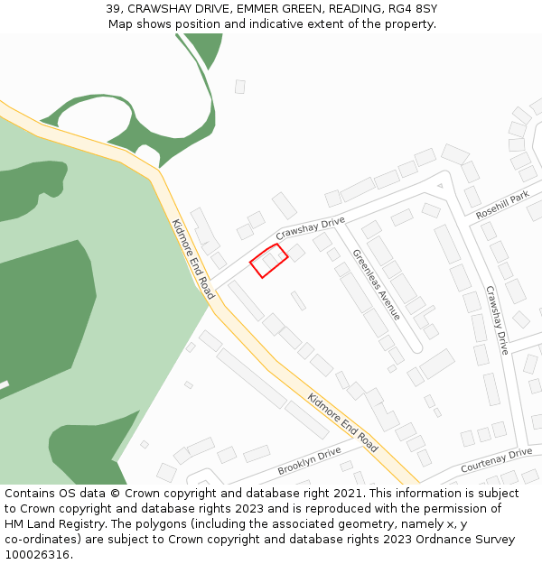 39, CRAWSHAY DRIVE, EMMER GREEN, READING, RG4 8SY: Location map and indicative extent of plot