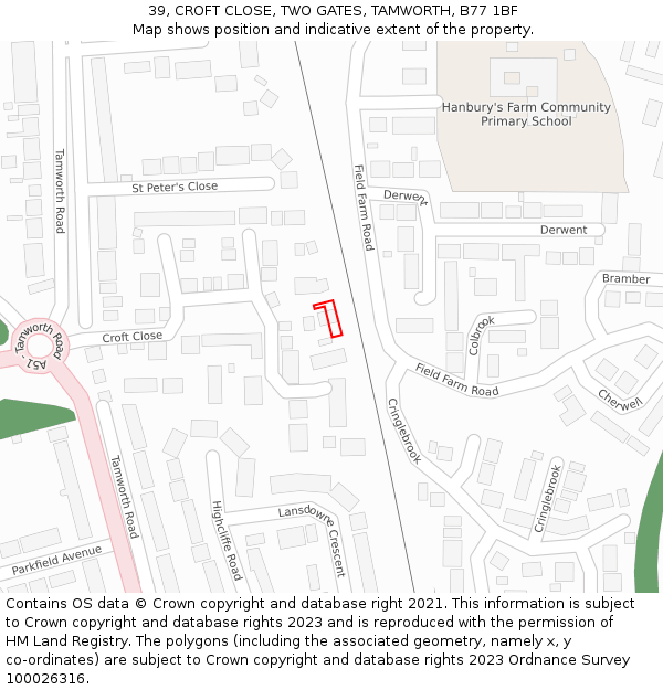39, CROFT CLOSE, TWO GATES, TAMWORTH, B77 1BF: Location map and indicative extent of plot