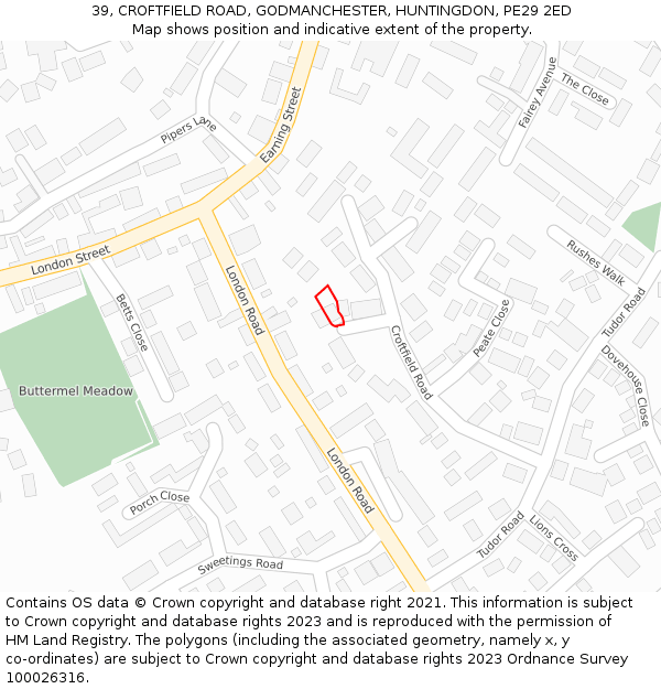 39, CROFTFIELD ROAD, GODMANCHESTER, HUNTINGDON, PE29 2ED: Location map and indicative extent of plot