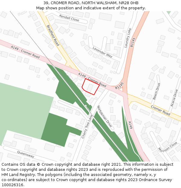 39, CROMER ROAD, NORTH WALSHAM, NR28 0HB: Location map and indicative extent of plot