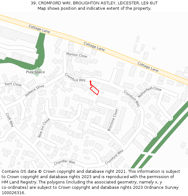 39, CROMFORD WAY, BROUGHTON ASTLEY, LEICESTER, LE9 6UT: Location map and indicative extent of plot