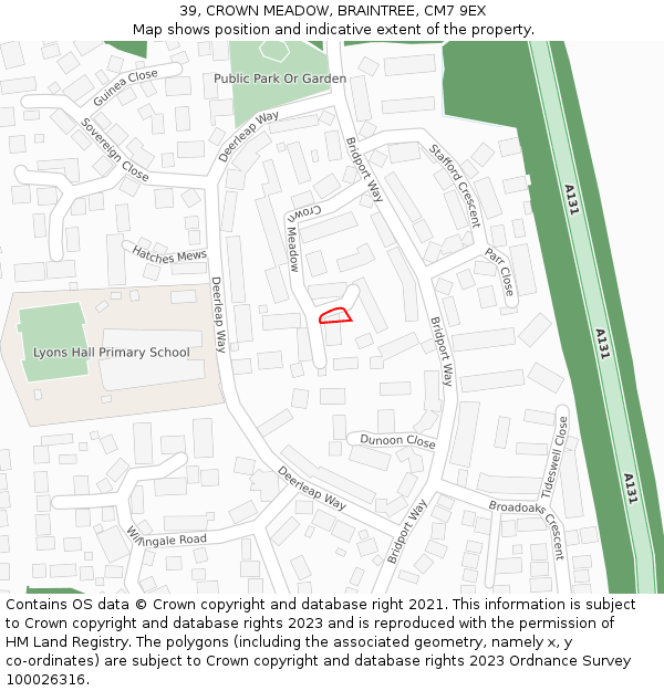 39, CROWN MEADOW, BRAINTREE, CM7 9EX: Location map and indicative extent of plot