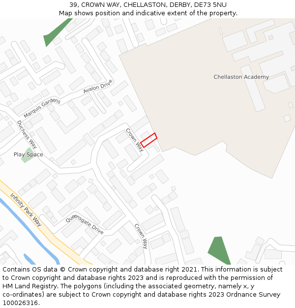 39, CROWN WAY, CHELLASTON, DERBY, DE73 5NU: Location map and indicative extent of plot