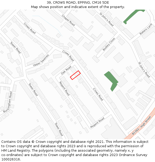 39, CROWS ROAD, EPPING, CM16 5DE: Location map and indicative extent of plot