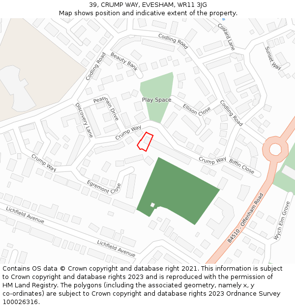 39, CRUMP WAY, EVESHAM, WR11 3JG: Location map and indicative extent of plot