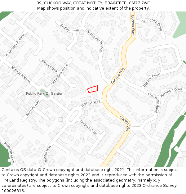 39, CUCKOO WAY, GREAT NOTLEY, BRAINTREE, CM77 7WG: Location map and indicative extent of plot