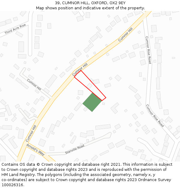 39, CUMNOR HILL, OXFORD, OX2 9EY: Location map and indicative extent of plot