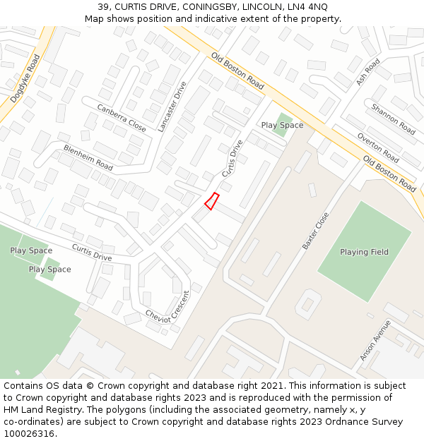 39, CURTIS DRIVE, CONINGSBY, LINCOLN, LN4 4NQ: Location map and indicative extent of plot