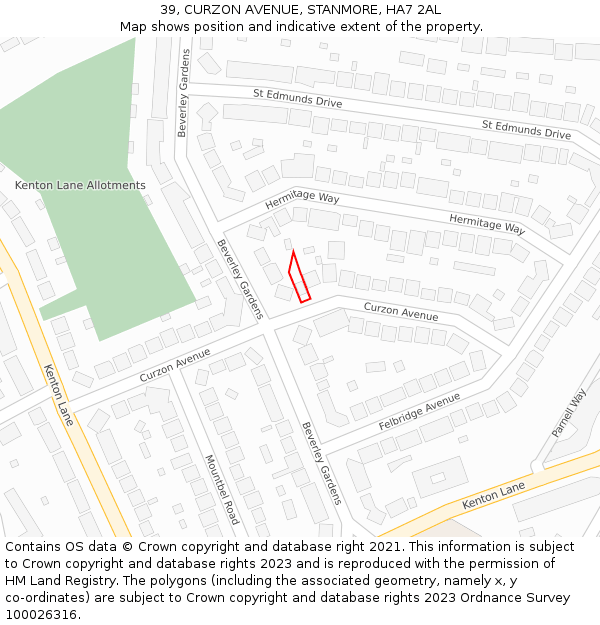 39, CURZON AVENUE, STANMORE, HA7 2AL: Location map and indicative extent of plot