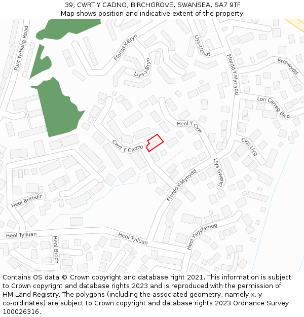39, CWRT Y CADNO, BIRCHGROVE, SWANSEA, SA7 9TF: Location map and indicative extent of plot
