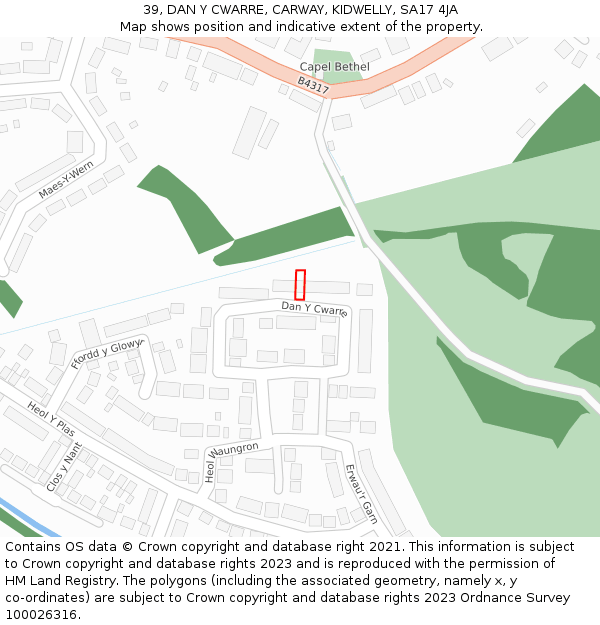 39, DAN Y CWARRE, CARWAY, KIDWELLY, SA17 4JA: Location map and indicative extent of plot