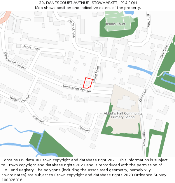 39, DANESCOURT AVENUE, STOWMARKET, IP14 1QH: Location map and indicative extent of plot