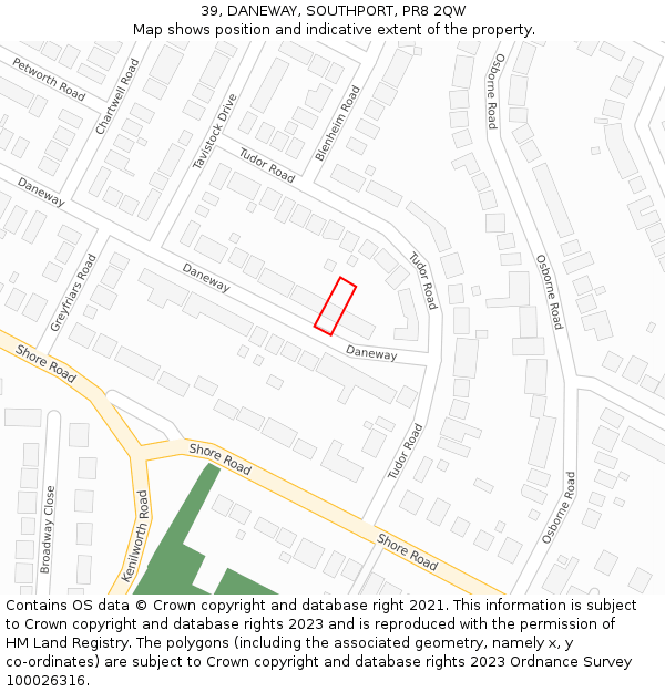 39, DANEWAY, SOUTHPORT, PR8 2QW: Location map and indicative extent of plot