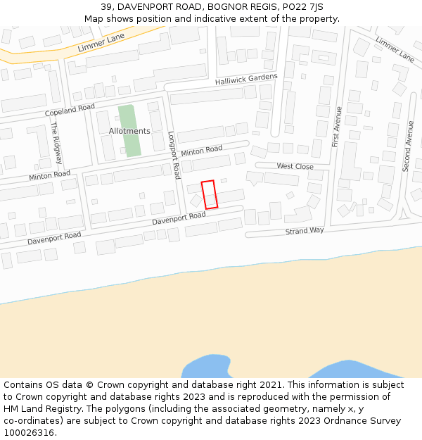 39, DAVENPORT ROAD, BOGNOR REGIS, PO22 7JS: Location map and indicative extent of plot