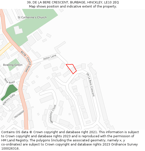 39, DE LA BERE CRESCENT, BURBAGE, HINCKLEY, LE10 2EQ: Location map and indicative extent of plot